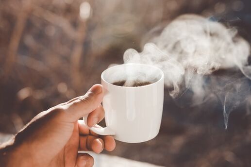 steaming cup of coffee