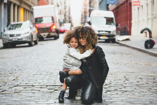 mother and child in the city