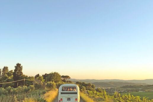 van driving on rural road outdoors